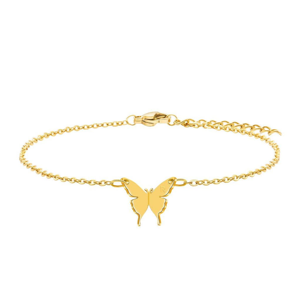 [Australia] - Joycuff Butterfly Anklet Dainty 18K Real Gold Ankle Jewelry Personalized Initial Letter 26 Alphabets from A-Z Engraved Handmade Boho Fashion Trendy Unique Beach Gifts Stainless Steel Anklets Bracelet R 