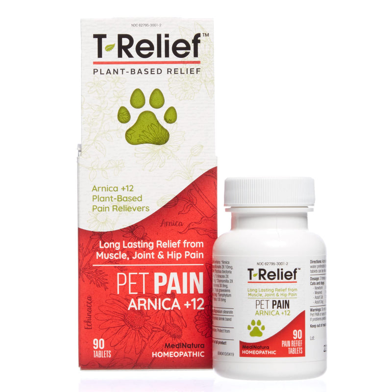 [Australia] - T-Relief Pet Pain Relief Arnica +12 Powerful Natural Medicines Help Reduce Muscle, Joint & Hip Pain, Soreness, Stiffness, Injuries in Dogs & Cats - Vet Approved, Fast-Acting Soother - 90 Tablets 