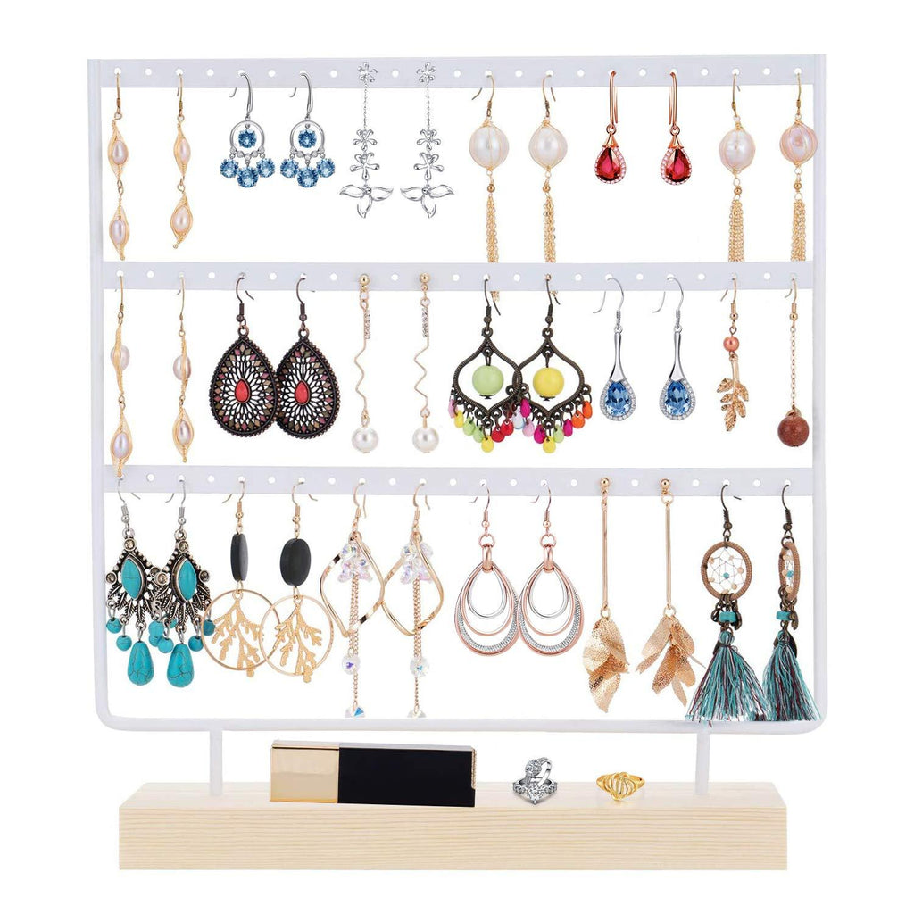 [Australia] - ANNDOFY Earrings Organizer Jewelry Display Stand, 3-Tier Earring Holder Rack for Hanging Earrings, Metal and Wood Basic Large Storage Earring Jewelry Display Tree as Women Girls Gift White 