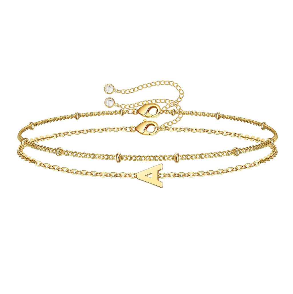 [Australia] - Dainty Gold Initial Bracelets for Women, 14K Gold Plated Dainty Personalized Gold Bracelets Initial Bracelets for Women Teen Girls Jewelry Chain Bracelets for Kids Toddler Little Girls Jewelry Gifts A 