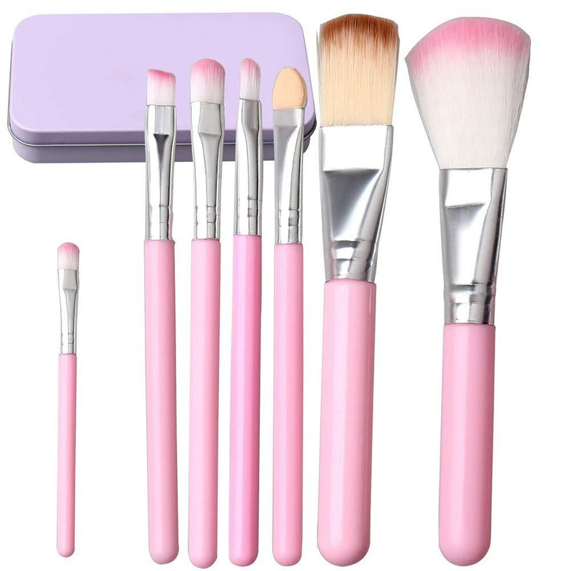 [Australia] - Children Makeup Brushes, 7Pcs Makeup Brush Set Foundation Eyebrow Eyeliner Brush Cosmetic Concealer Brushes for Kids Girls, Women trave - Pink with case 