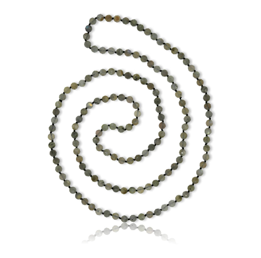 [Australia] - Beaded Micro-cut Petite Semi-precious Stone Light Weight Mala Chakra Endless Infinity Slip On Style Necklace for Women or Girls (labradorite) 