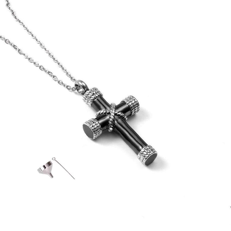 [Australia] - LLmansha Stainless Steel Cremation Jewelry for Ashes Cross Urn Pendant Necklace Memorial Keepsake Jewelry Urn N6-Black 