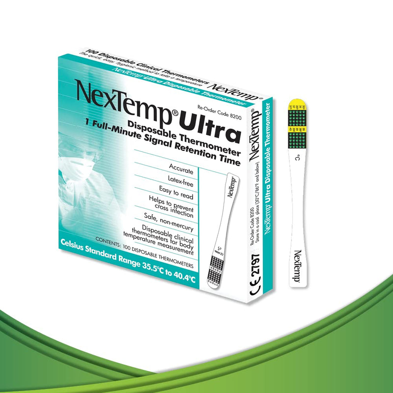 [Australia] - NexTemp® Ultra Single-Use Thermometers: Individually Wrapped 100-pack, Provides Superior Accuracy and Maximum Infection Control. Perfect for Businesses, Schools, First-Aid, Home, and Travel! (Celsius) 