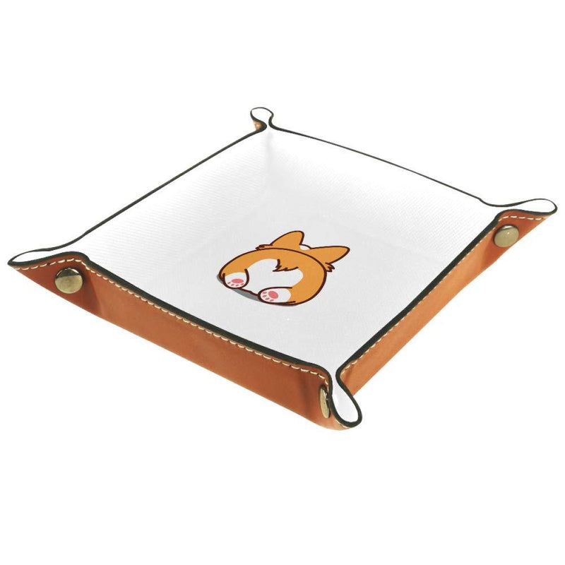 [Australia] - Corgi Butt Office Desk Organizer Storage Box Leather Tray Holder Desktop Stationery Catchall Multi-Functional PU Leather for Wallets Keys Coins Cell Phones and Office Equipment 16x16cm 
