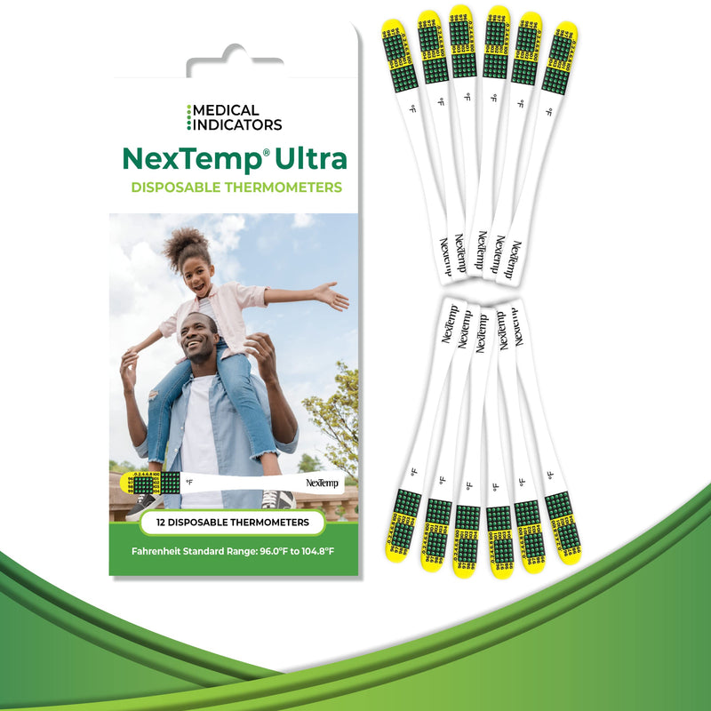 [Australia] - NexTemp® Ultra Single-Use Thermometers: Individually Wrapped 12-Pack, Providing Superior Accuracy and Maximum Infection Control. Perfect for Businesses, Schools, First-Aid, Home, and Travel! 