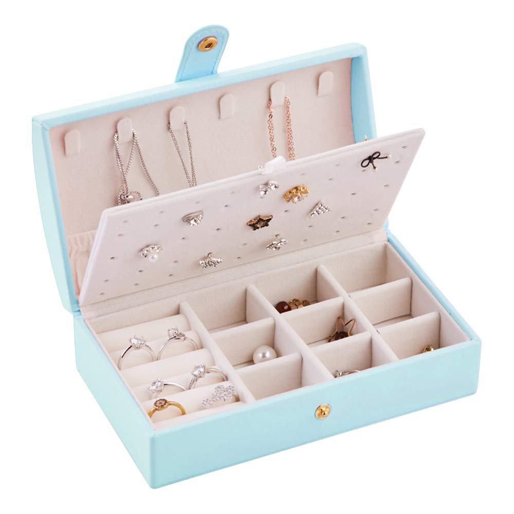 [Australia] - Travel Jewelry Organizer Box for Women LATIT PU Leather Jewelry Case Small Jewelry Storage Box Jewelry Display Holder for Rings, Earrings, Necklaces, Gift,6.7’’x3.7’’x2.36’’-Light blue Light blue 