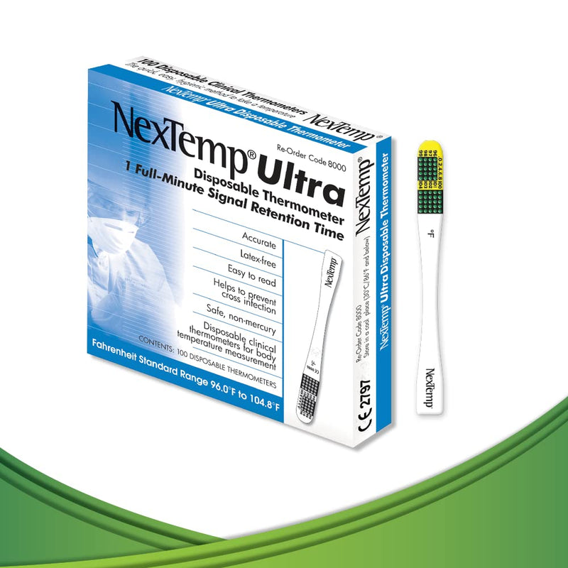 [Australia] - NexTemp® Ultra Single-Use Thermometers: Individually Wrapped 100-pack, for Superior Accuracy and Maximum Infection Control. Perfect for Businesses, Schools, First-Aid, Home, and Travel! (Fahrenheit) 