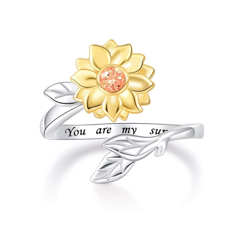 [Australia] - BEILIN Sterling Silver You are My Sunshine Sunflower Urn Ring for Ashes Memorial Cremation Jewelry Flower Daisy Urns Finger Rings for Women Adjustable Size 6-8 