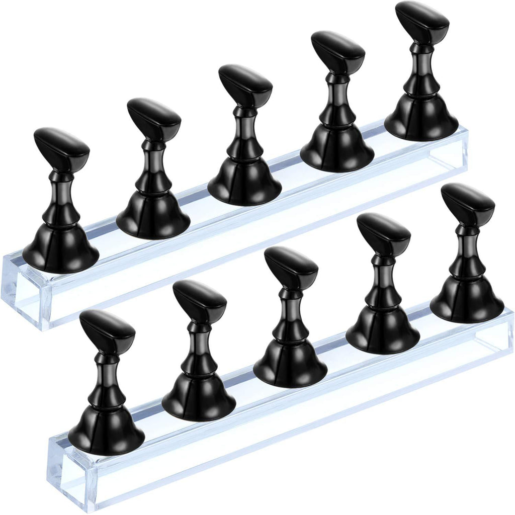 [Australia] - 2 Sets Acrylic Nail Display Stand Nail Tip Practice Holder Magnetic Nail Practice Stand Fingernail DIY Nail Art Stand for False Nail Tip Manicure Tool Home Salon Use (Black) Black 