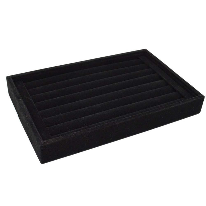 [Australia] - lasenersm 1 Piece Velvet 7 Slots Ring Earrings Trays Showcase Display Jewelry Organizer Stud Earring Holder Jewelry Organizer Tray Display Showcase Drawer Insert, Black 