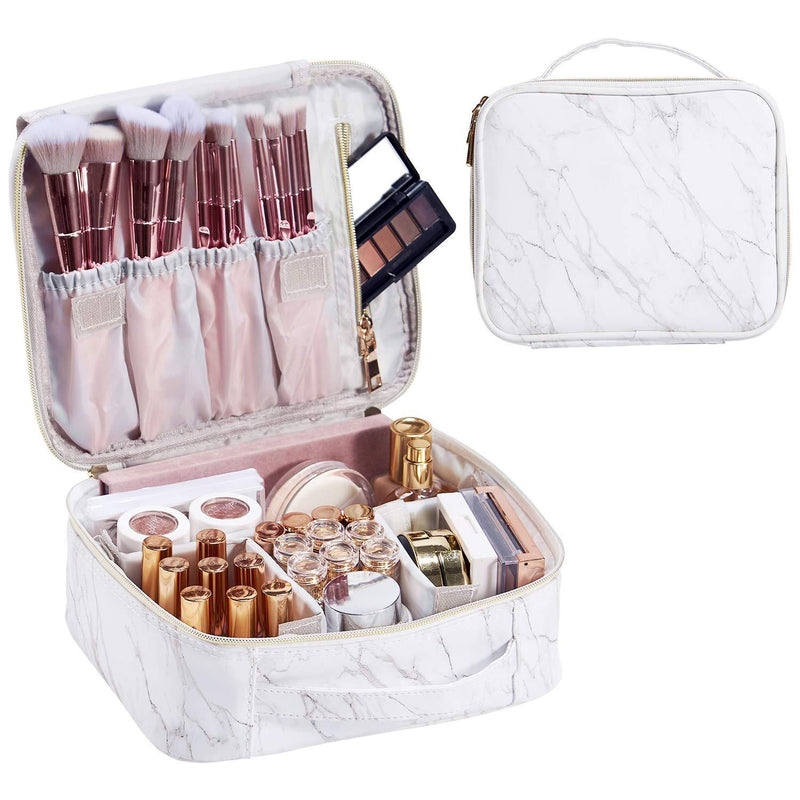 [Australia] - Travel Makeup Bag,Stagiant Cosmetic Bag,Organizer for Cosmetics Makeup Brushes Toiletry Travel Accessories with Dividers,Travel Case for Women,Marble Marble White 