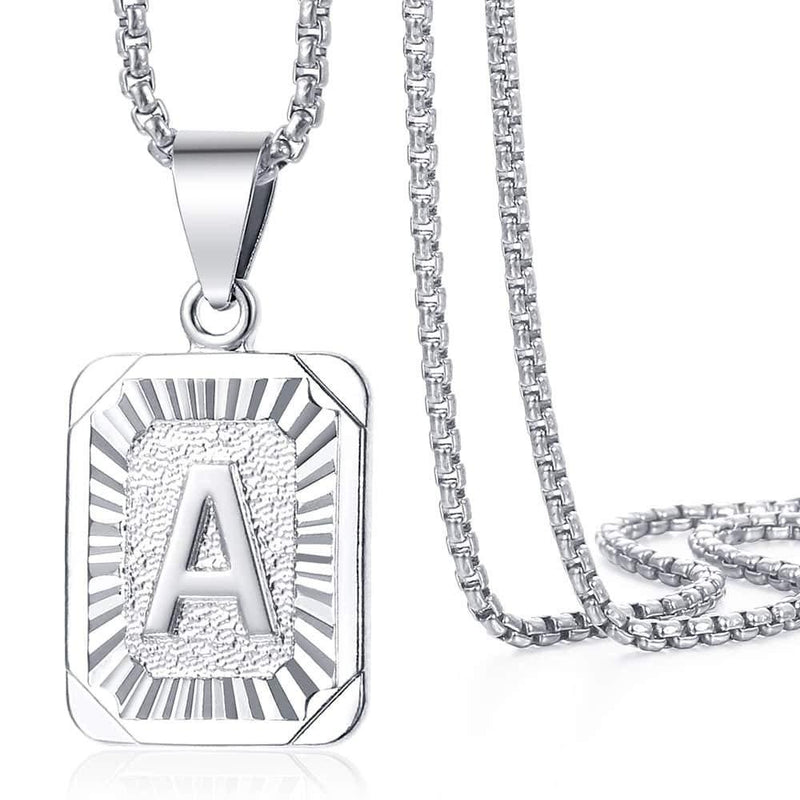 [Australia] - Trendsmax Initial Letter Pendant Necklace Mens Womens Capital Letter White Gold Plated A Z Stainless Steel Box Chain 22inch 