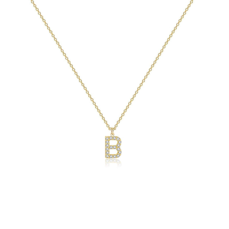 [Australia] - Scaleer 18K Gold Plated Cubic Zirconia Initial Necklace Tiny Letter Necklace Personalized Monogram Name Necklace for Women Girls B 