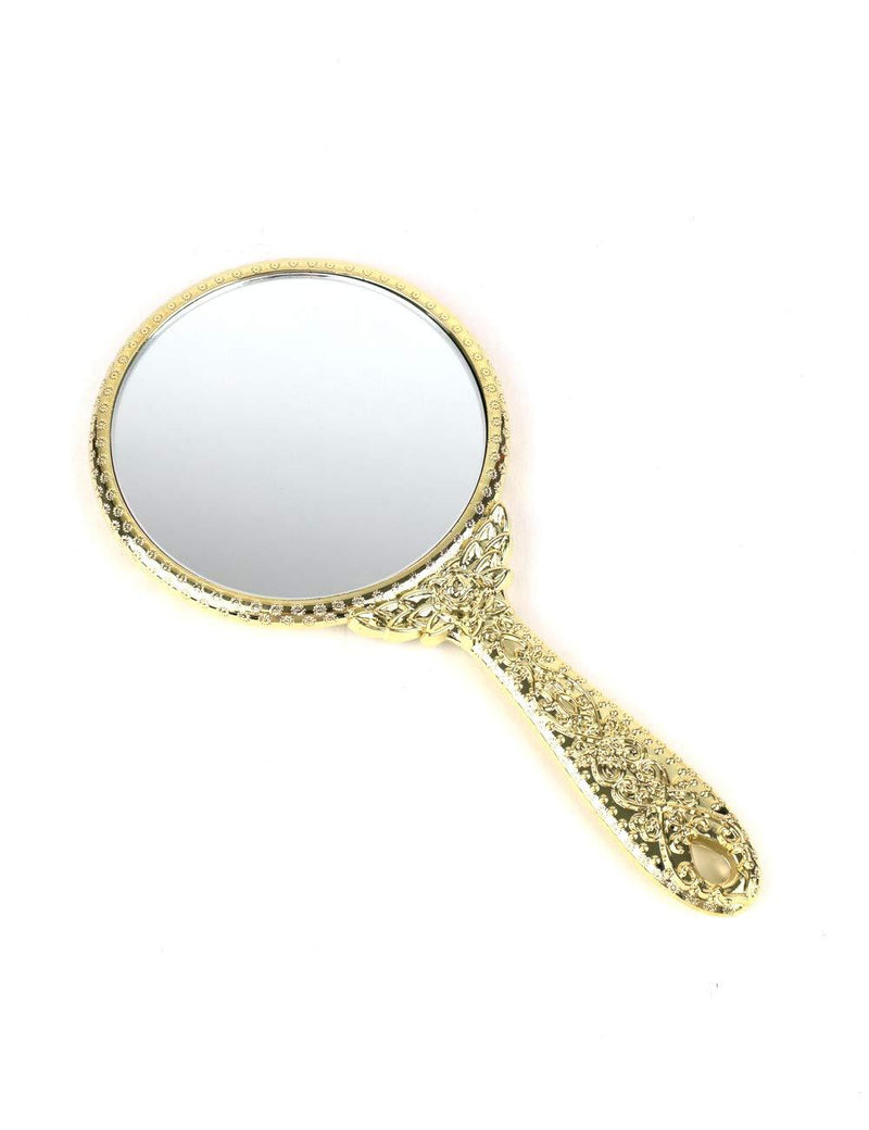 [Australia] - UPIT Handheld Vanity Makeup Mirror Vintage Cosmetic Mirror Plastic Makeup Mirror (3.7x7.5inch)(9.5x19cm) (Gold) Gold 