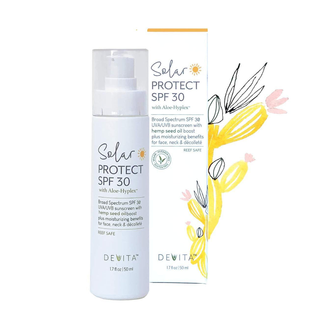 [Australia] - DeVita Solar Protect SPF30 Sunscreen For Face, Neck & Decollete with Aloe-Hyplex vegan anti-aging facial moisturizer cream with spf - for UVA/UVB - for dry mature normal skin 