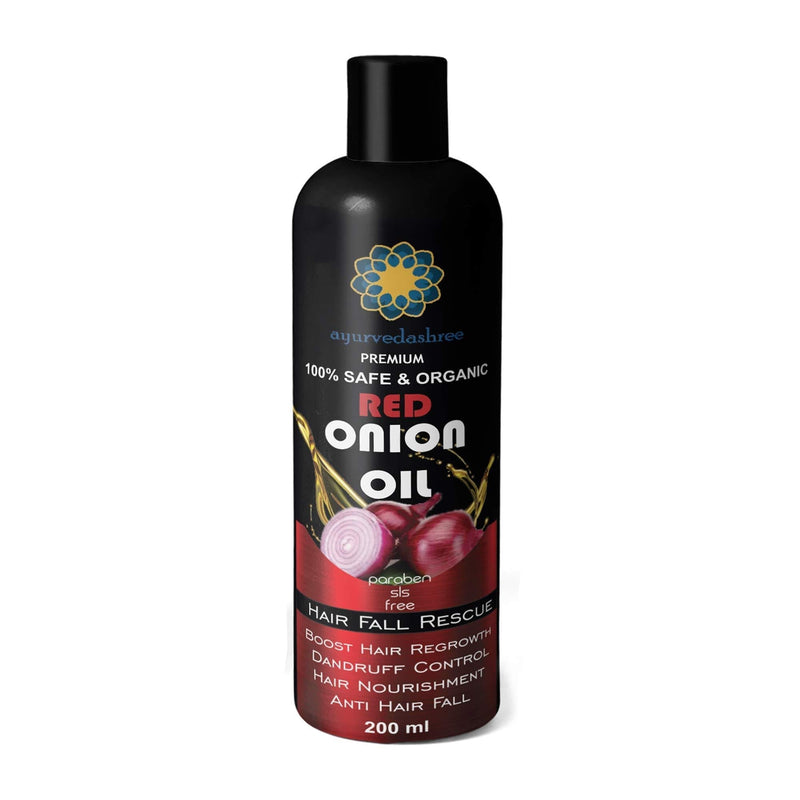 [Australia] - AYURVEDASHREE Red Onion Hair Oil For Hair Regrowth & Hair Fall with Black Seed Onion Oil, Pure Argan Oil, Sandalwood Oil, Rose Oil - Organic- Intensive Hair Fall Dandruff Treatment- 200 Ml 6.7 fl oz 