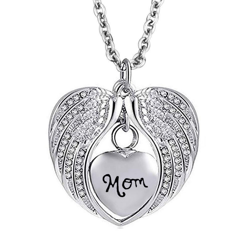 [Australia] - ShinyJewelry Angel Wings Urn Necklace for Ashes Love Heart Memorial Keepsake Cremation Pendant MOM 