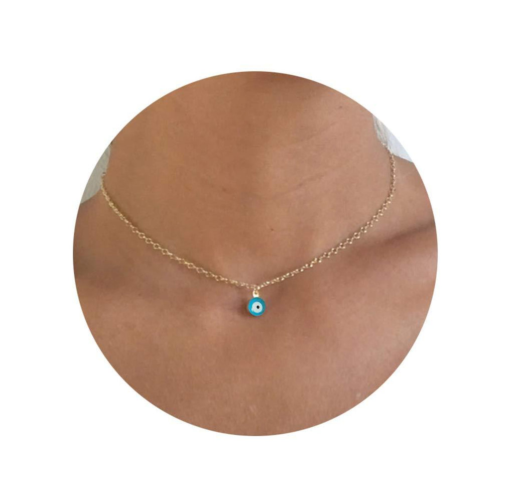 [Australia] - Kyerlyn 14K Gold Plated Evil Eye Choker Necklace Adjustable Dainty Evil Eye Pendant Necklace for Women Girl Simple Jewelry Gift Blue 