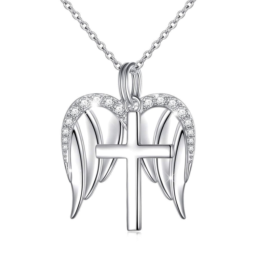[Australia] - 925 Sterling Silver God in My Heart Faith Hope Love Cross Pendant Necklace for Women Girlfriend Daughter Mother Guardian Angel Wings Cross 