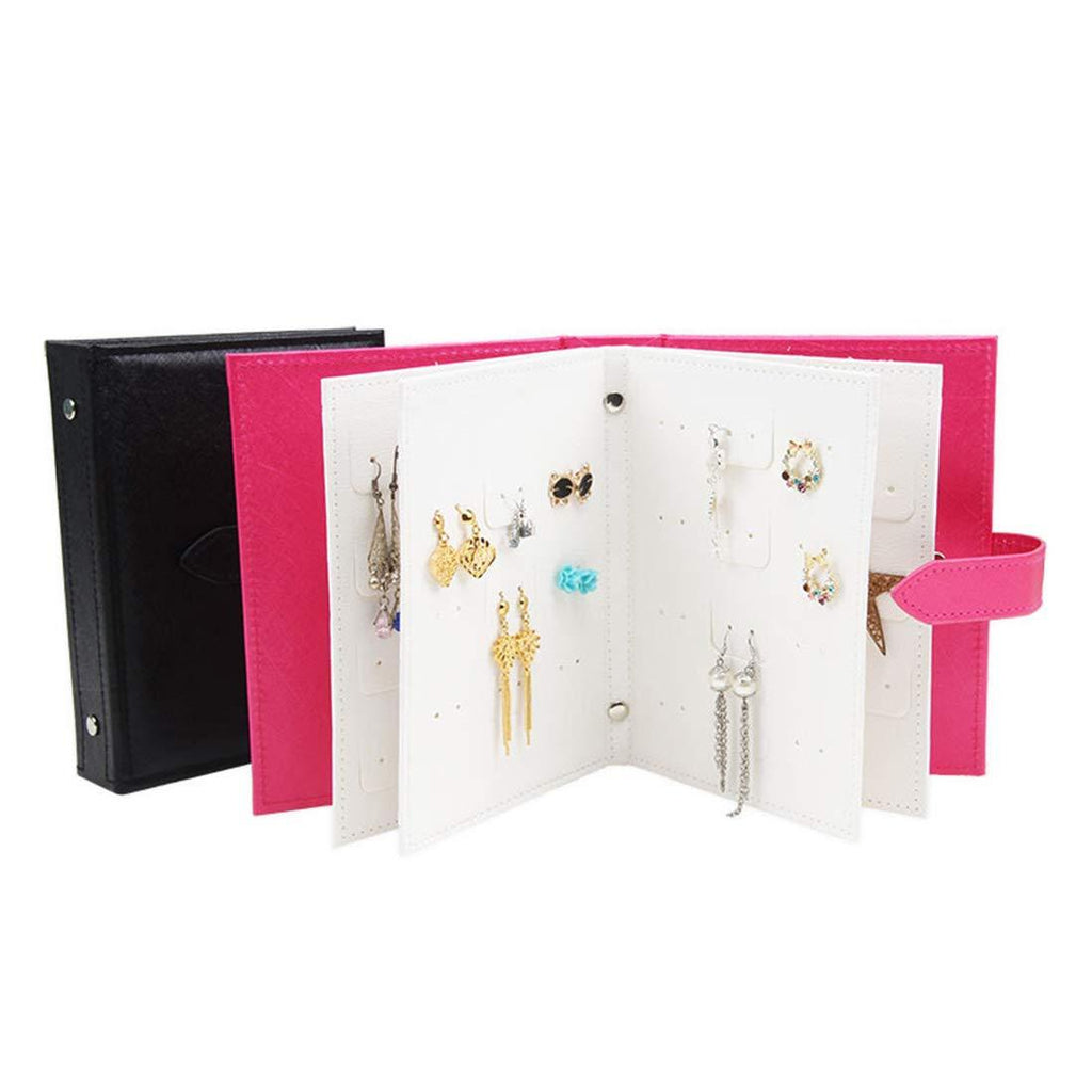 [Australia] - Folding Jewelry Display Earrings Ear Studs Holder Organizer Storage Book Design PU Leather Jewelry Tray (Pink and Black) Pink and Black 