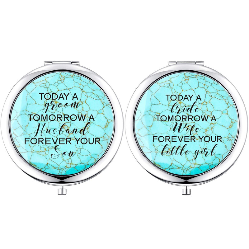 [Australia] - Unique Wedding Favor Gifts For Mom,Mother of The Bride and Mother of The Groom Mirror, Engraved Turquoise Stone Wedding Keepsake Gift,Engagement Gifts For Mother In Law,2pcs(Forever Your Son/Girl) Mother of the Bride/Groom 3 