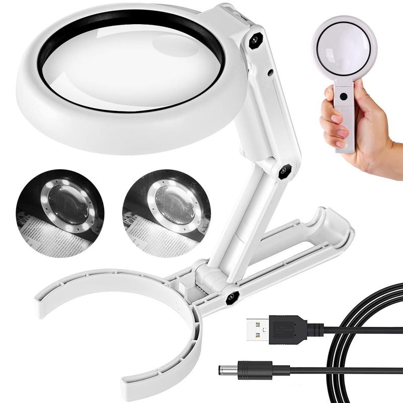 [Australia] - Magnifying Glass with Light and Stand - 2 in 1 Lightweight Magnifier with Light and Stand & Two-level Dimming Suitable for Reading, Repair, Needle Crafts, Puzzle & Hobby Fans 