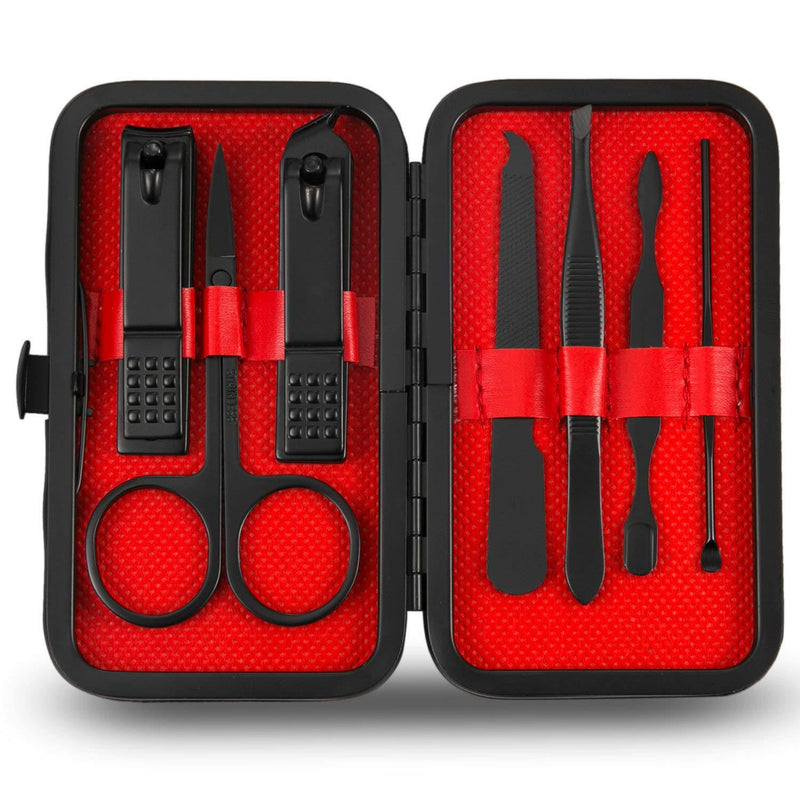 [Australia] - Jwxstore Manicure Set, Pedicure Kit, Nail Clippers, Professional Grooming Kit, Nail Tools with Luxurious Travel Case for Men and Women (7 In 1 Black) 7 In 1 Black 