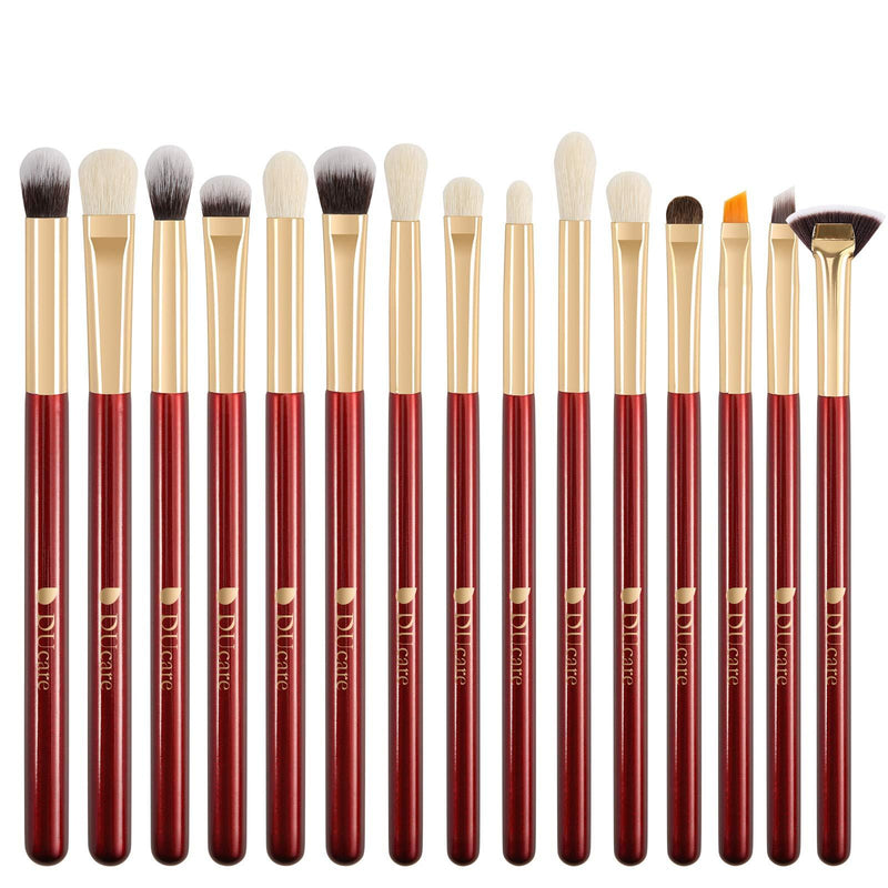 [Australia] - DUcare Eye Makeup Brushes 15pcs Red Eyeshadow Makeup Brushes Set with Soft Synthetic Hairs & Real Wood Handle for Eyeshadow, Eyebrow, Eyeliner, Blending 