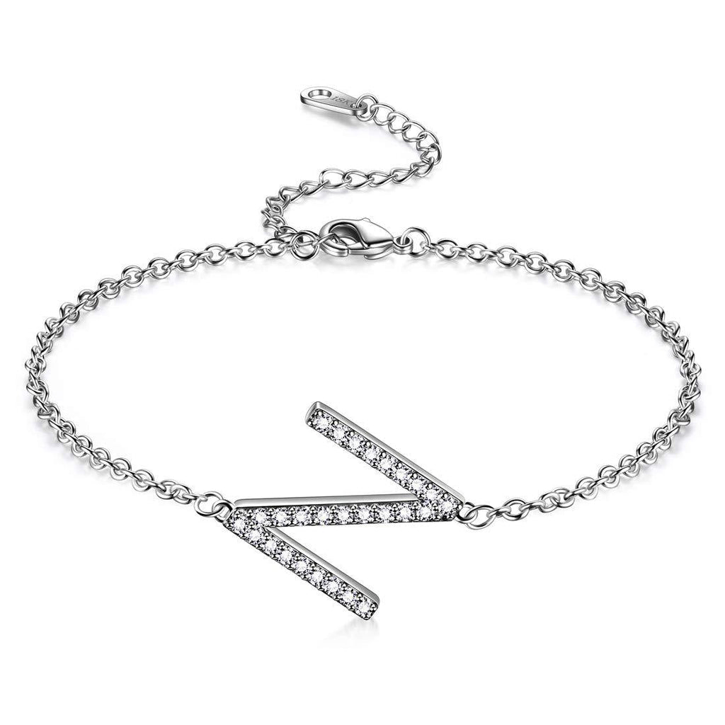 [Australia] - beautlace Letter Initial Anklet Bracelets A to Z Silver Plated Adjustable 26 Letters Alphabet Charm Bracelet with Cubic Zirconia Jewelry Gifts for Women and Men KB0014 N 