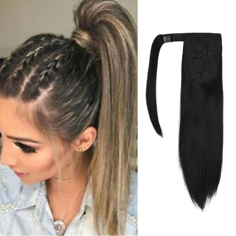 [Australia] - SEIKEA Clip in Ponytail Extension Wrap Around Straight Hair for Women (12", Black) 12 Inch (Pack of 1) 