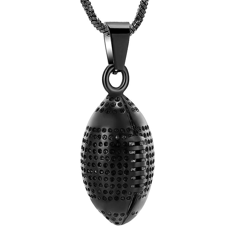 [Australia] - Yinplsmemory Football Memorial Keepsake Pendant Urn Necklace for Ashes Stainless Steel Cremation Jewelry for Ashes for Men Black 