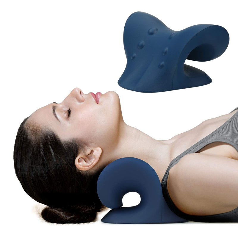 [Australia] - Neck and Shoulder Relaxer, Cervical Traction Device for TMJ Pain Relief and Cervical Spine Alignment, Chiropractic Pillow, Neck Stretcher (Dark Blue) Dark Blue 