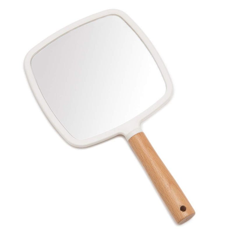 [Australia] - YEAKE Hand Held Mirror with Handle for Makeup,Small Cute Wood Hand Mirror for Shaving with Hole Hanging Single-Sided Portable Travel Vanity Mirror for Men&Women(Square) Small(1-Sided Square White) White + Wood 
