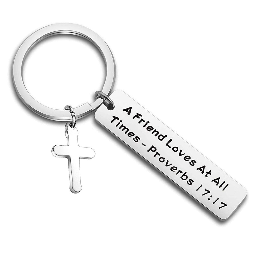 [Australia] - FEELMEM Best Friend Keychain BFF Gift A Friend Loves at All Times Proverbs 17:17 Keychain Religious Friend Gift Chirstian Jewelry Friendship Keyring Gift 