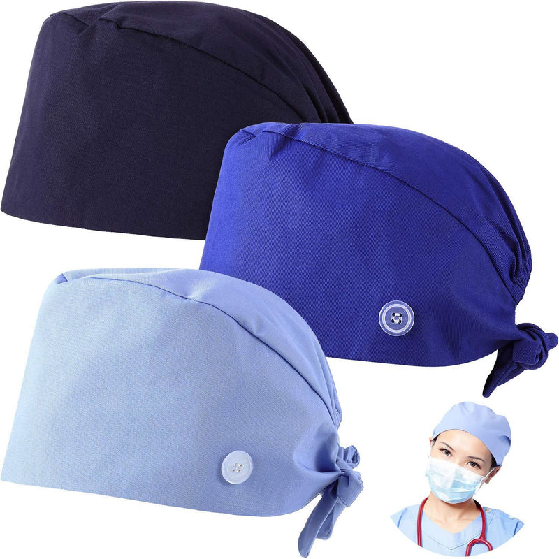 [Australia] - Syhood 3 Pieces Working Caps with Buttons and Sweatband Adjustable Gourd-Shaped Tie Back Hats for Women Men 