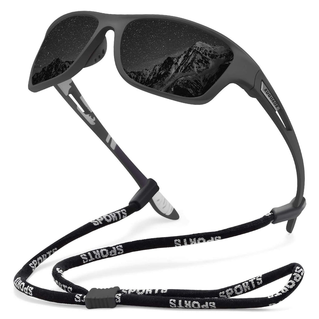 [Australia] - KUGUAOK Polarized Sports Sunglasses for Men Driving Cycling Fishing Sun Glasses 100% UV Protection Goggles Black Lens 