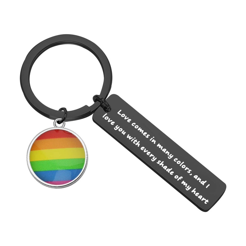 [Australia] - SEIRAA Gay Pride Gift LGBT Keychain Love Comes In Many Colors And I Love You With Every Shade Of My Heart Rainbow Pride Keychain Black LGBT keychain 