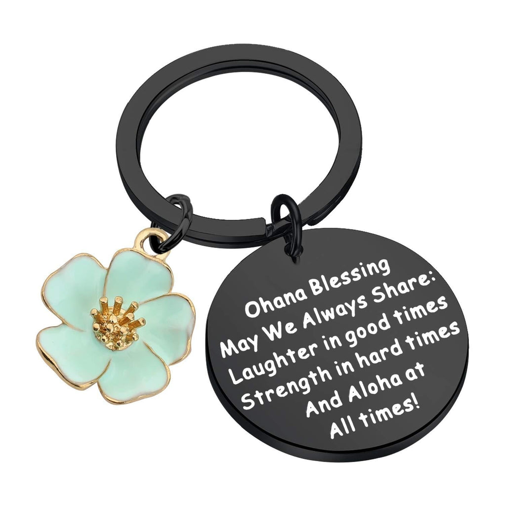 [Australia] - FUSTMW Ohana Keychain Blessing Gifts Hibiscus Charm Keychain Hawaiian Ohana Jewelry Gift for Family Black 