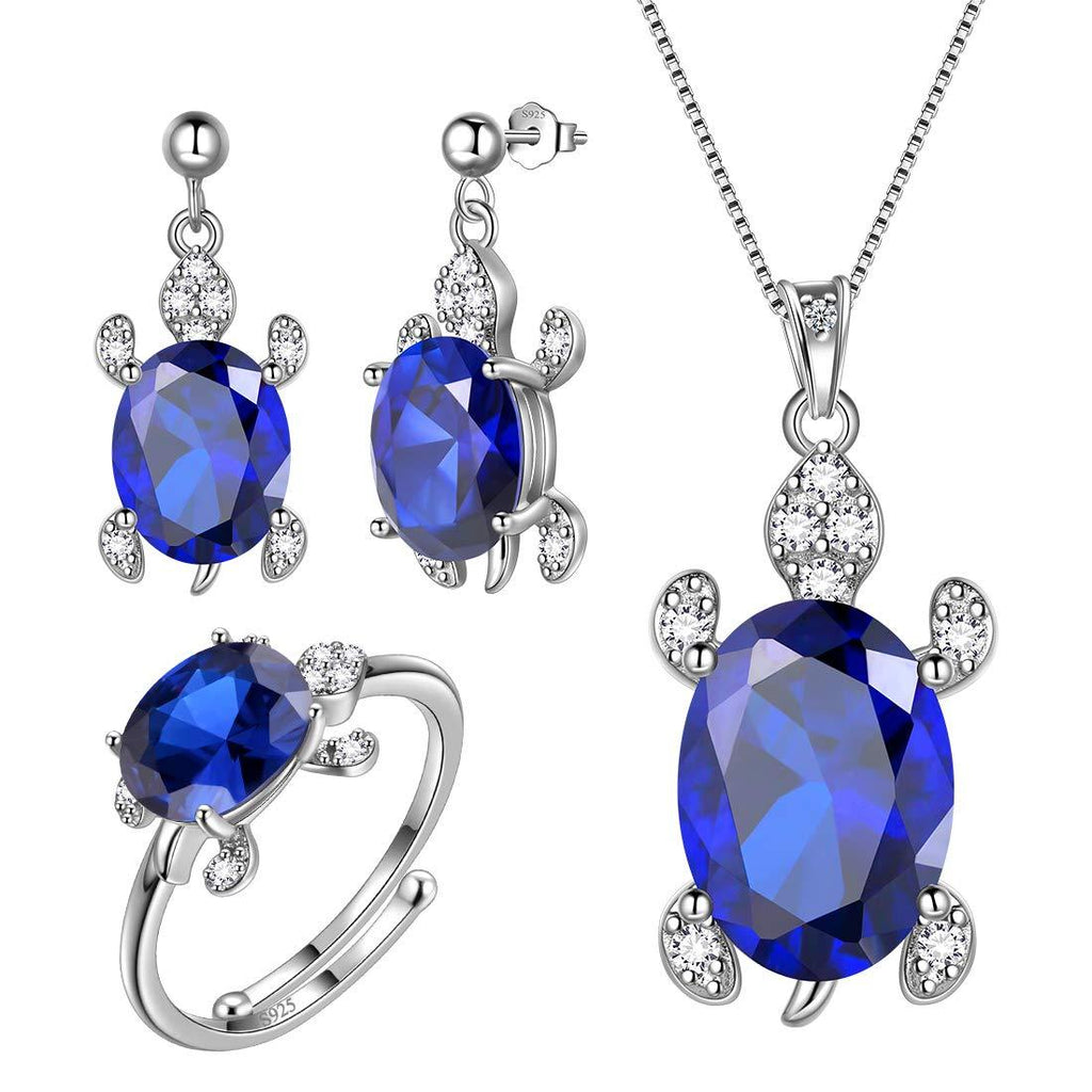 [Australia] - Aurora Tears Tutrle Jewelry 925 Sterling Silver Women Sea Animal Turtle Necklace/Earring/Ring/Bracelet Crystal Cubic Zirconia Jewelry blue-sapphire 