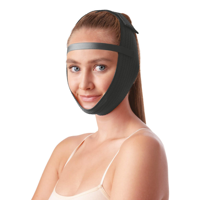 [Australia] - Post Surgical Chin Strap Bandage for Women - Neck and Chin Compression Garment Wrap - Face Slimmer, Jowl Tightening, Chin Lifting (Black) (Black) 