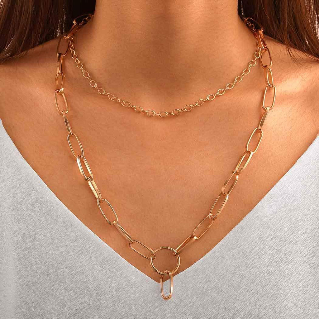 [Australia] - Aularso Dainty Layered Necklaces Geometric circle Necklace Chain Jewelry for Women and Girls (Gold) Gold 