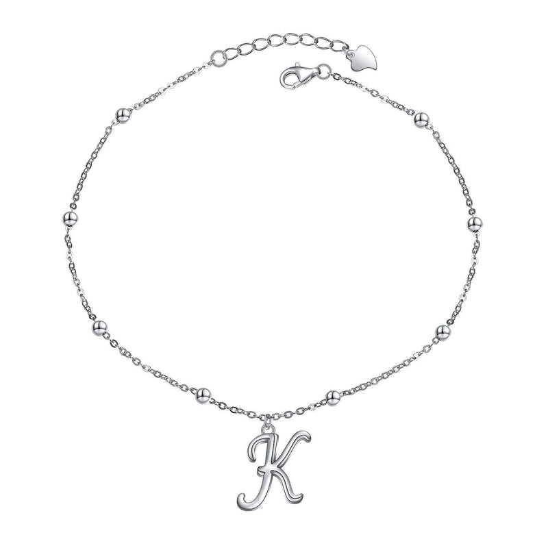 [Australia] - YinShan S925 Sterling Silver Initial Ankle Bracelets for Women, Dainty Layered Beaded Letter Anklet with Initials Cute Summer Anklets Alphabet Ankle Bracelets for Women Teen Girls K 