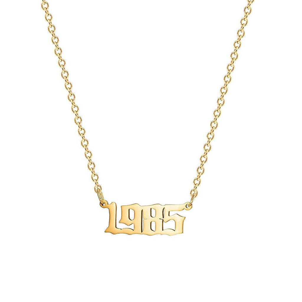 [Australia] - 18K Gold Plated Stainless Steel Year Necklace Birthday Year Number Necklace Anniversary Memorable Jewelry for Women Girls 1985 