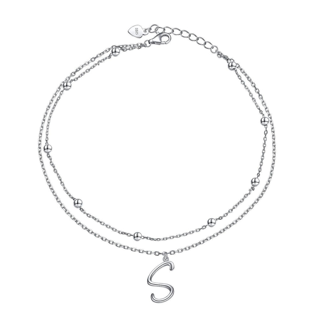 [Australia] - Anklet for Women S925 Sterling Silver Adjustable Foot Ankle Bracelet with Initials Anklets for Girls Initial S 