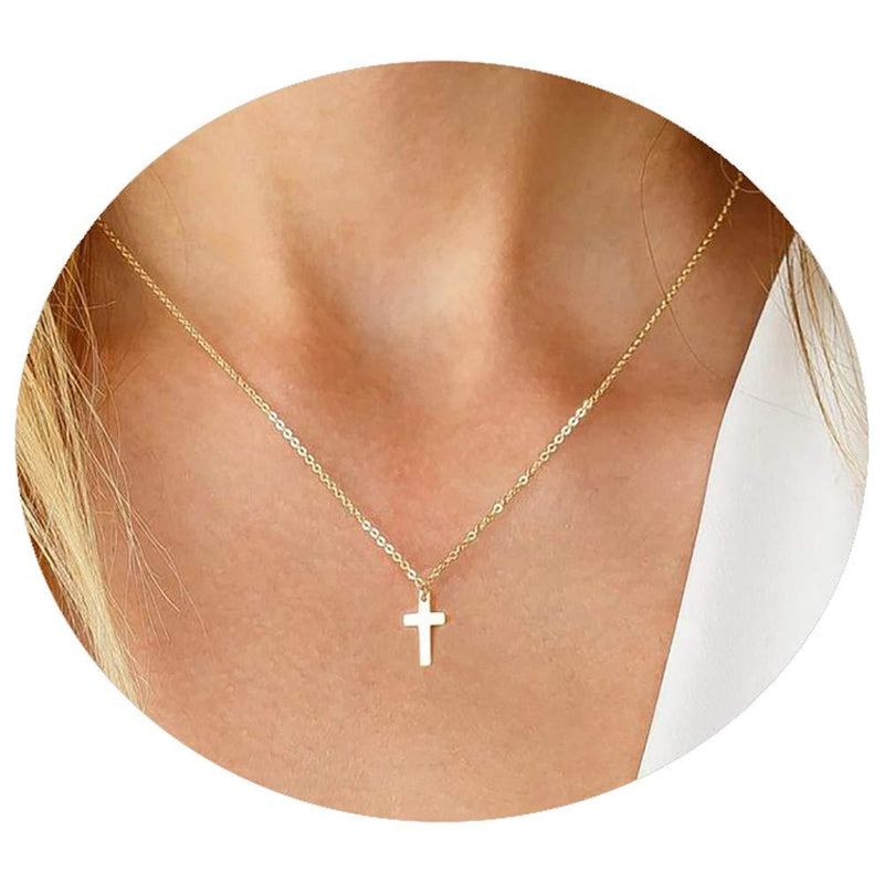 [Australia] - Tewiky 18k Gold/Silver Plated Simple Evil Eye Turquoise Cross Pendant Choker Necklace Simple Tiny Necklace for Women Girls Cross Pendant Gold 