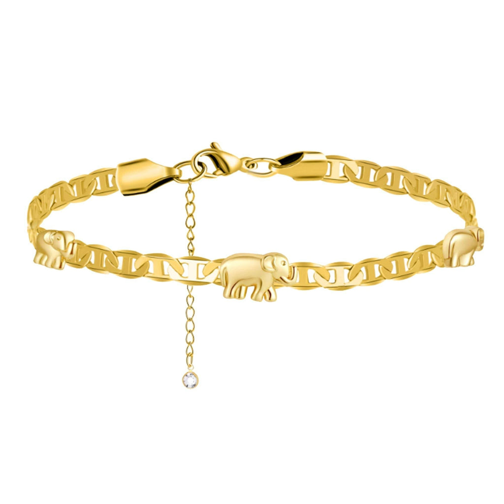 [Australia] - 18K Gold Elephant Anklet Bracelets for Women Teen Girl Flat Marina Cute Chain Handmade Unique Trendy Simple Minimalist Summer Beach Jewelry Christmas Gifts 