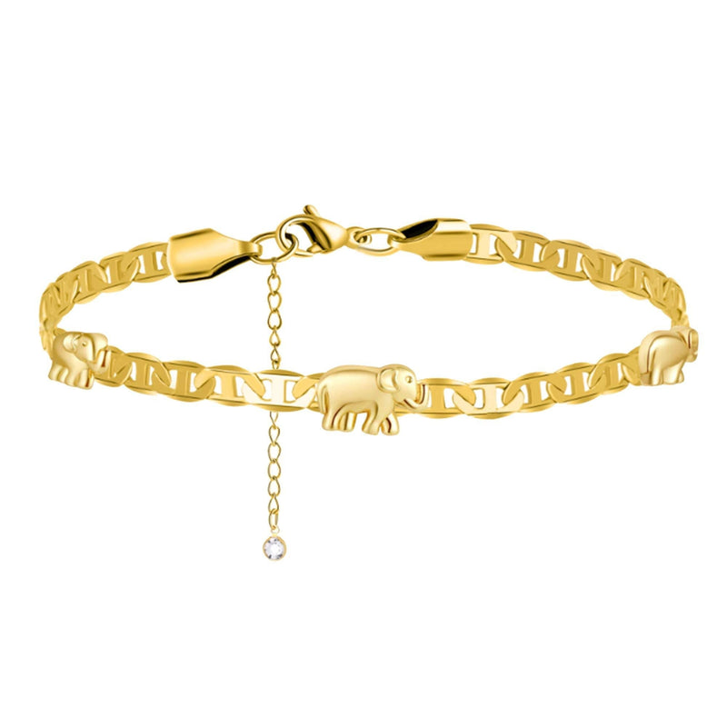 [Australia] - 18K Gold Elephant Anklet Bracelets for Women Teen Girl Flat Marina Cute Chain Handmade Unique Trendy Simple Minimalist Summer Beach Jewelry Christmas Gifts 