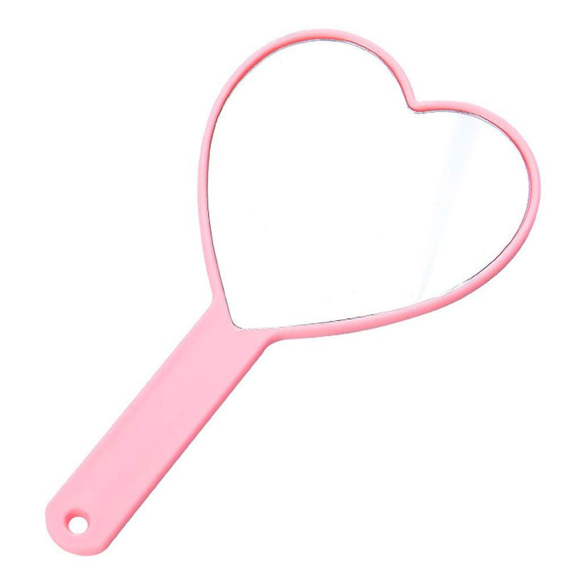 [Australia] - TBWHL Heart-Shaped Travel Handheld Mirror Portable Personal Cosmetic Hand Mirror with Handle Pink 