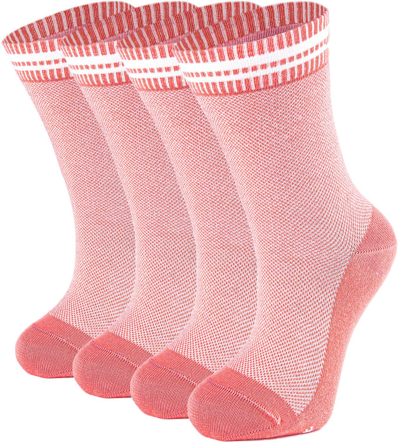 [Australia] - Womens Cotton Diabetic Crew Socks Breathable Non-binding Seamless Toe, Ivory Coral 4 Pairs 